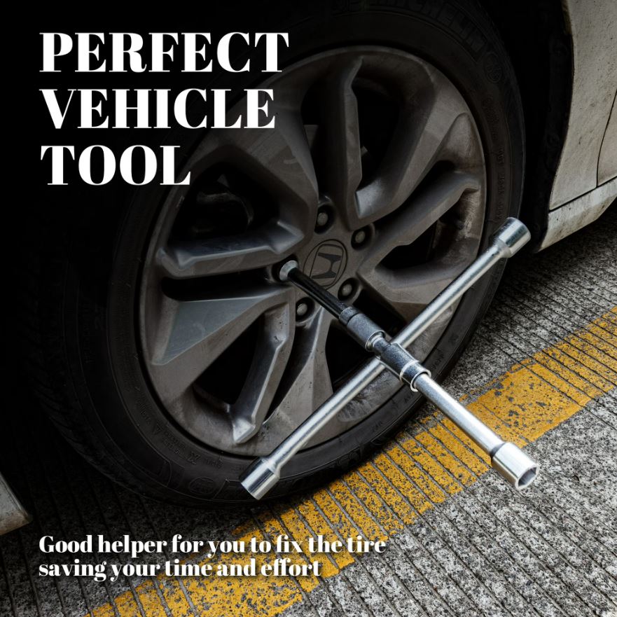 AA Engineering 14 Inch Universal Folding Lug Wrench, 4-Way Tire Iron Wrench