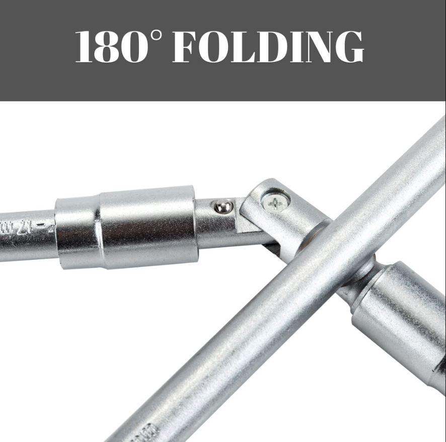 AA Engineering 14 Inch Universal Folding Lug Wrench, 4-Way Tire Iron Wrench
