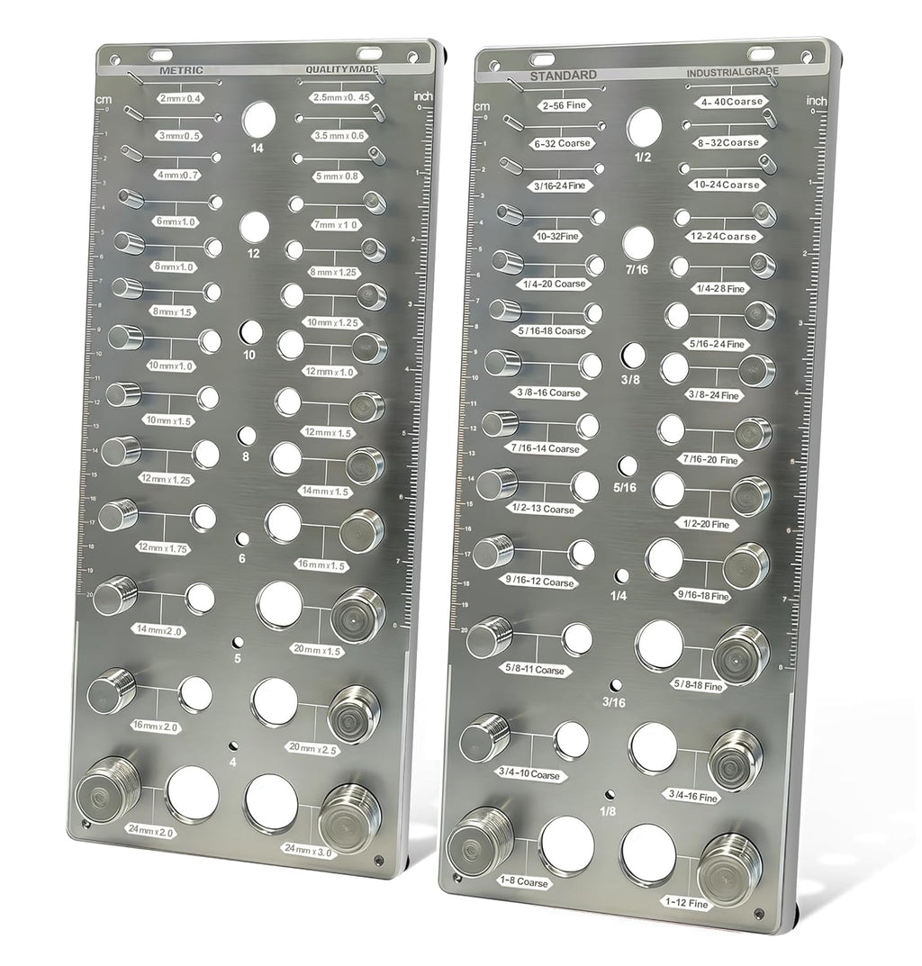 AA Engineering 66 Nut and Bolt Thread Checker with 26 Standard & 26 Metric Bolts & 14 Drill Bit Gauges