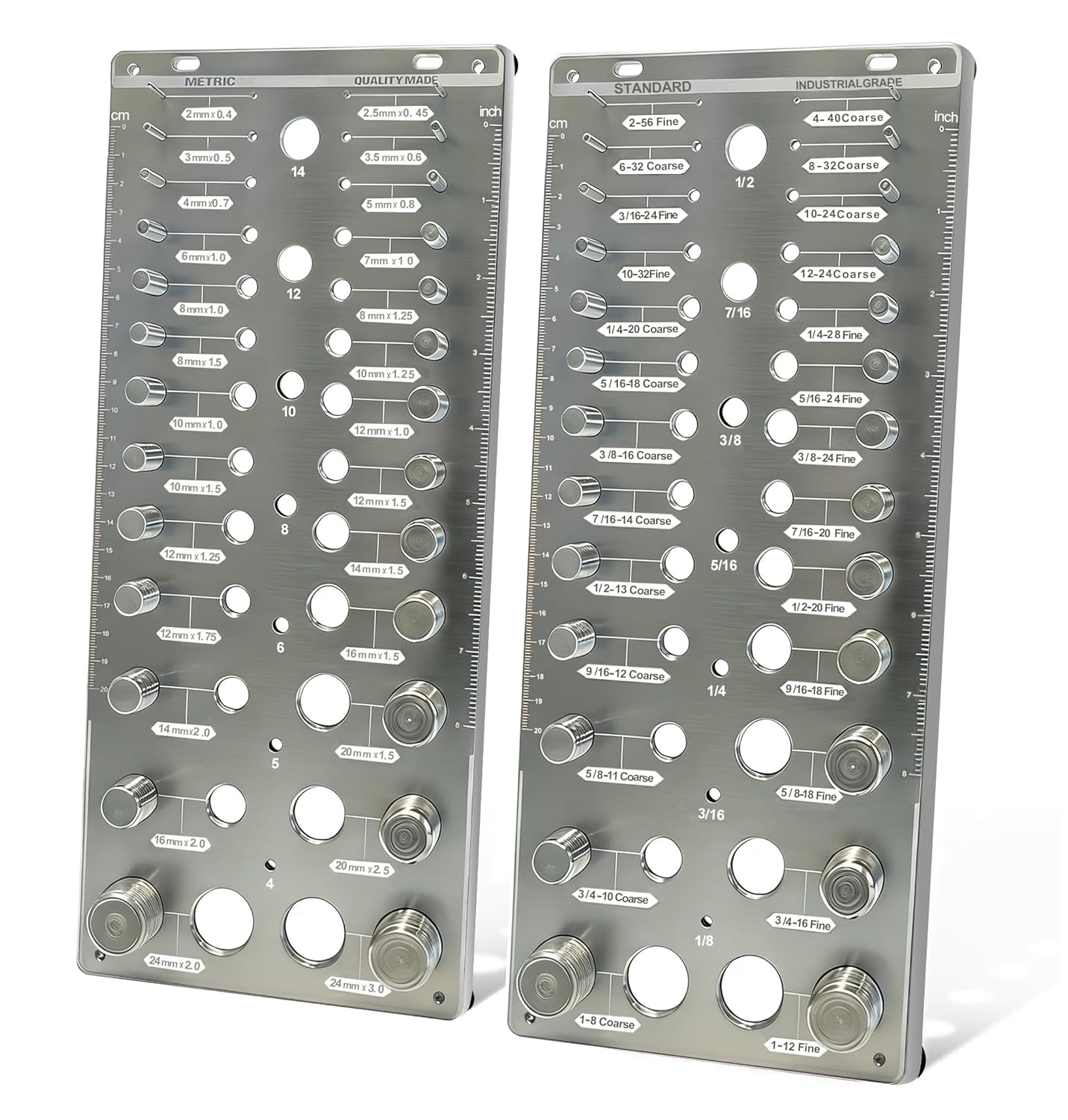 AA Engineering 66 Nut and Bolt Thread Checker with 26 Standard & 26 Metric Bolts & 14 Drill Bit Gauges