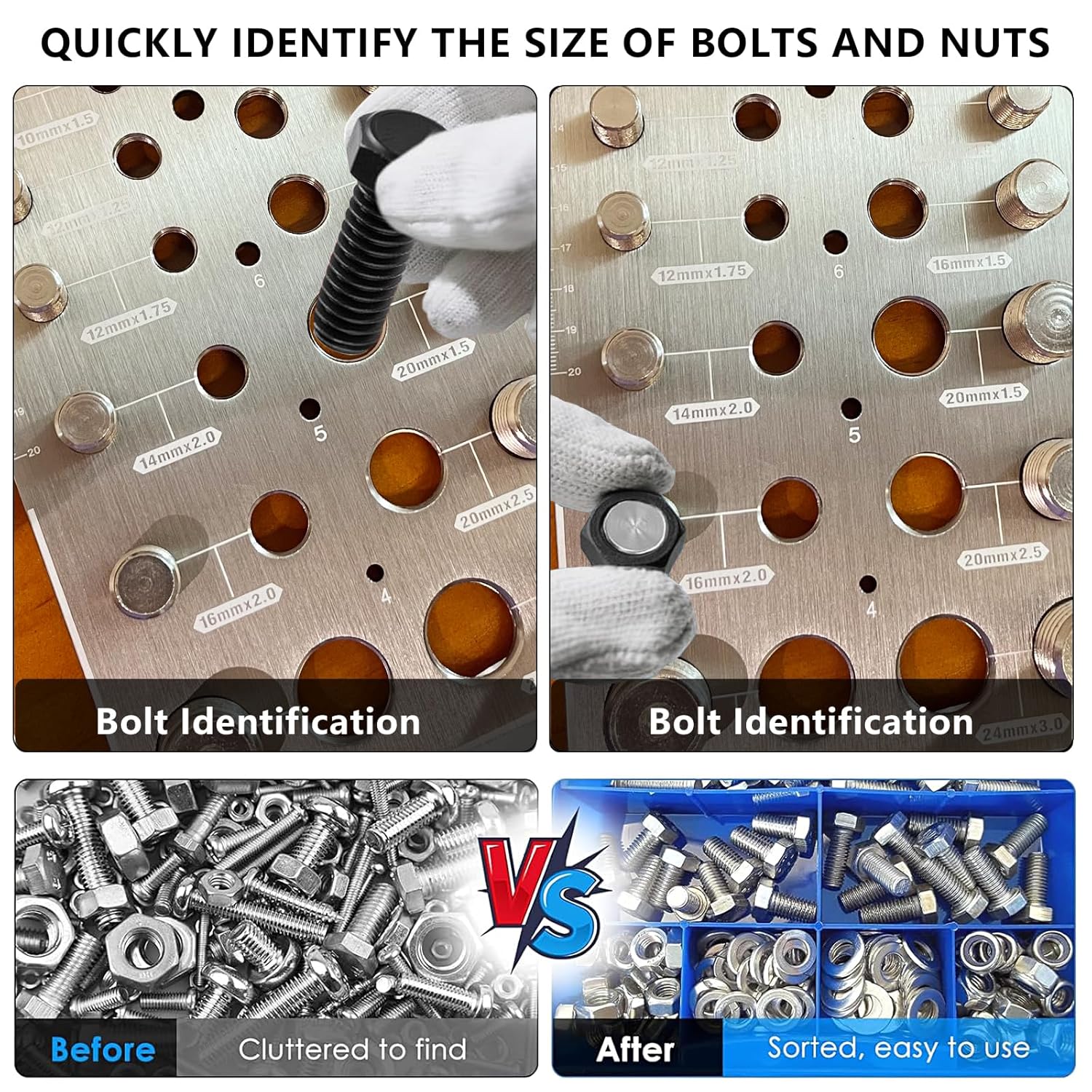 AA Engineering 66 Nut and Bolt Thread Checker with 26 Standard & 26 Metric Bolts & 14 Drill Bit Gauges
