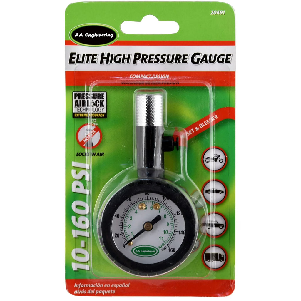 AA Engineering High Pressure Dial Tire Gauge (10-160 Psi) Black - 20491