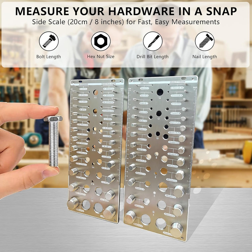AA Engineering 66 Nut and Bolt Thread Checker with 26 Standard & 26 Metric Bolts & 14 Drill Bit Gauges