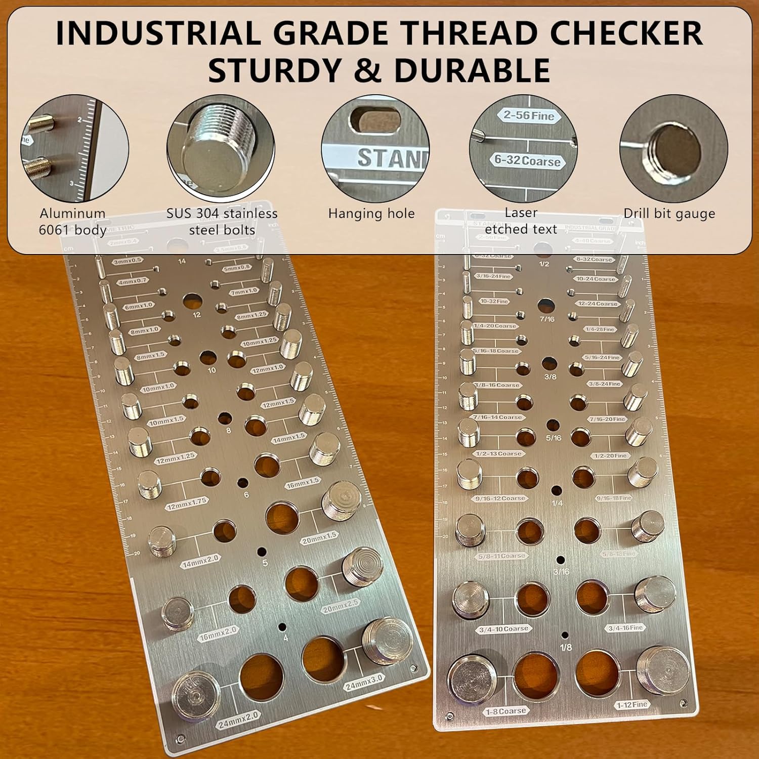 AA Engineering 66 Nut and Bolt Thread Checker with 26 Standard & 26 Metric Bolts & 14 Drill Bit Gauges