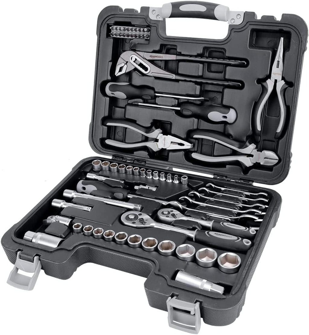 AA Engineering 65-Piece General Household Home Repair Tool Kit Set, Black