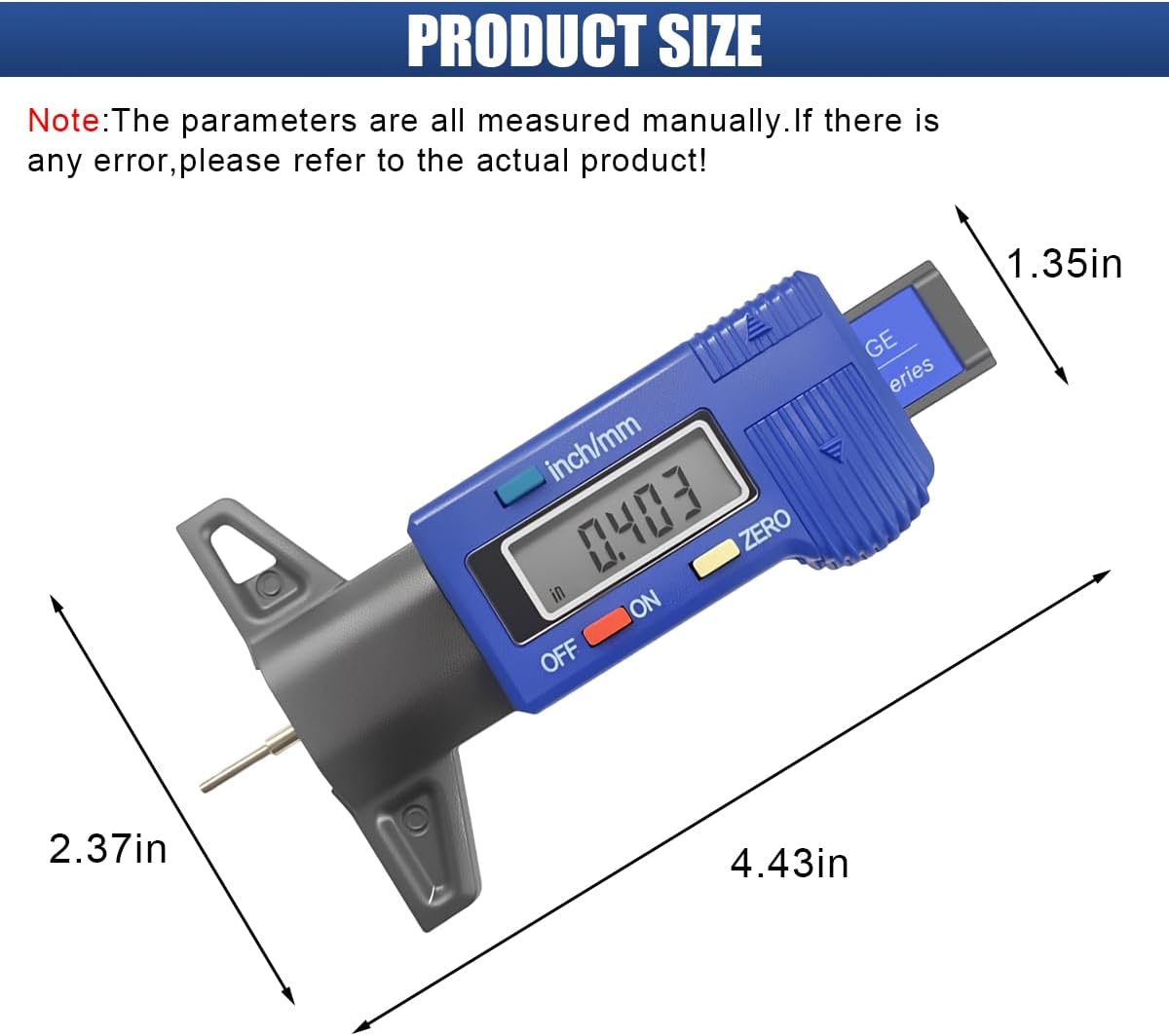 AA Engineering Digital Tire Tread Depth Gauge, Universal Auto Measuring Tool for Car Truck Tires (Blue)