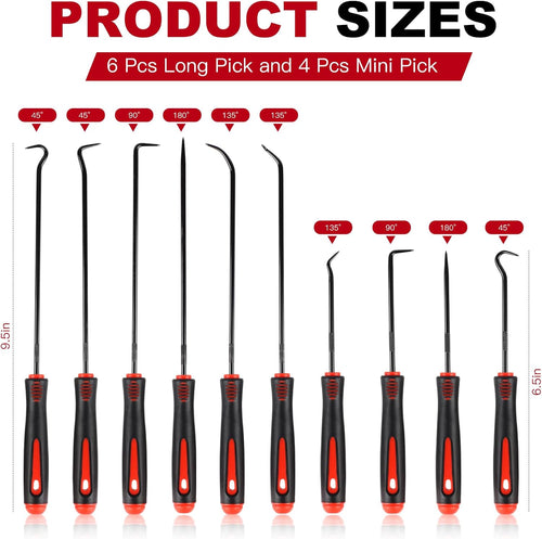AA Engineering 10PCS Pick Set Mechanic, Hook and Pick Tool Set with Non-Slip Grip, Long & Mini Automotive Pick Set