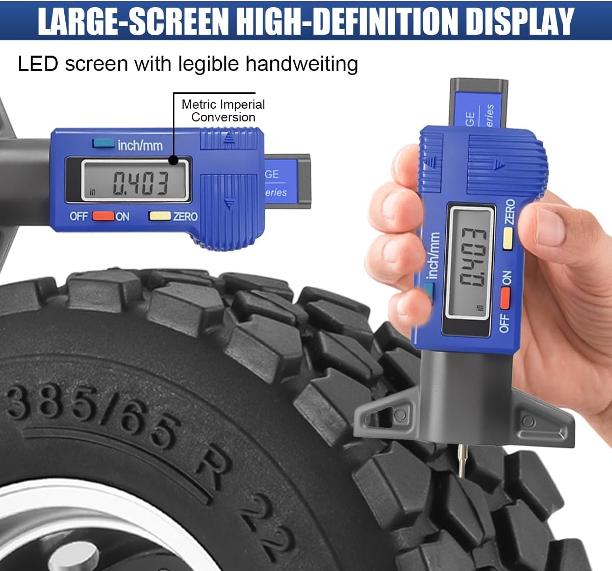 AA Engineering Digital Tire Tread Depth Gauge, Universal Auto Measuring Tool for Car Truck Tires (Blue)