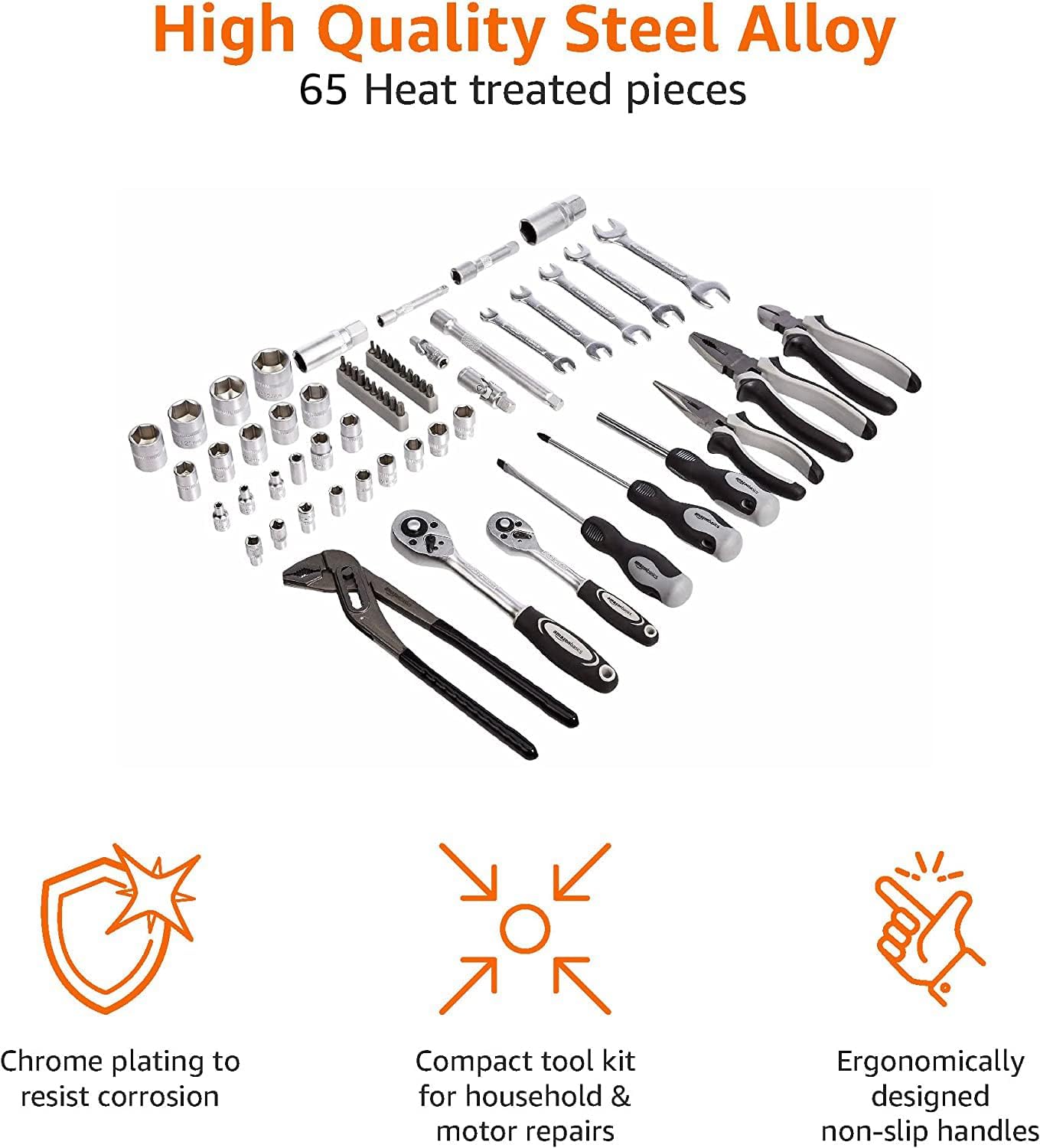 AA Engineering 65-Piece General Household Home Repair Tool Kit Set, Black