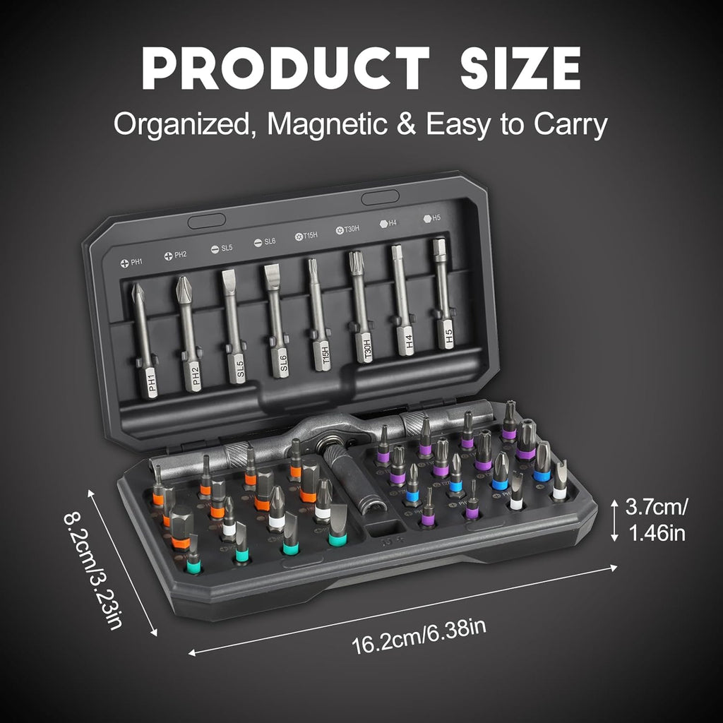 AA Engineering 42 in 1 Magnetic Screwdriver Set, Ratchet Screwdriver Set with Case